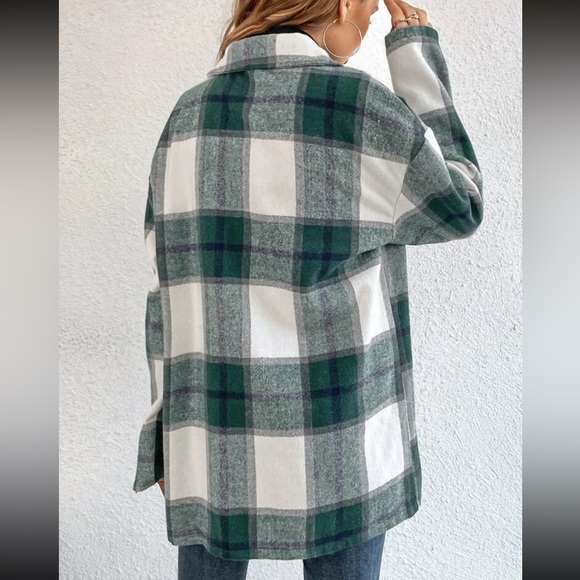 Plaid Stripe Oversized Flannel Shirt Shacket green - Picture 6 of 9